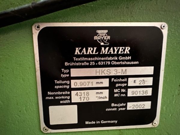 Used Pre-owned Karl Mayer HKS3M sold by D&S International Warp Knitting Spare Parts and Machinery