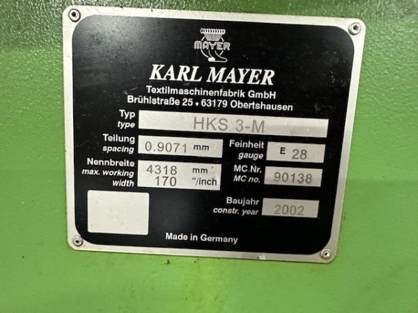 Used Pre-owned Karl Mayer HKS3M sold by D&S International Warp Knitting Spare Parts and Machinery